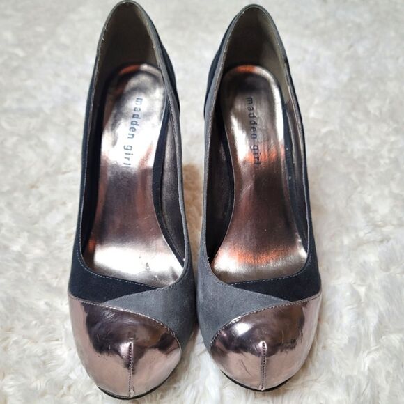 Steve Madden Flirrt Platform Black Grey & Metallic Colorblock Pumps Heels - Picture 6 of 12